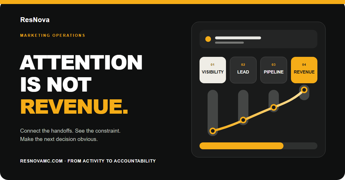 Marketing operations system connecting attention, qualified leads, opportunities and revenue