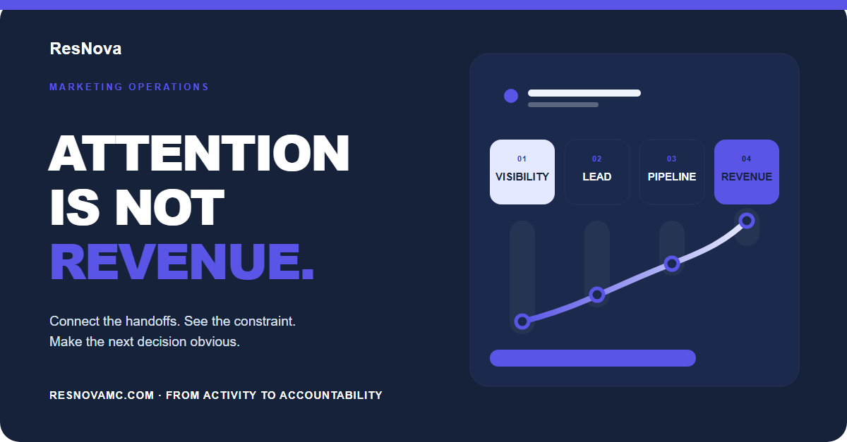 Marketing operations system connecting attention, qualified leads, opportunities and revenue